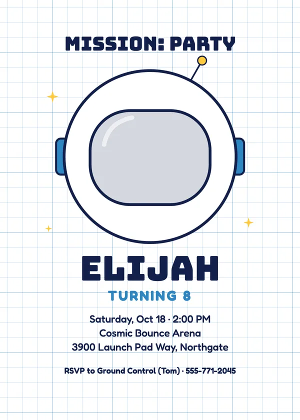 Moon Walk — Outer Space birthday invitation with a photo window