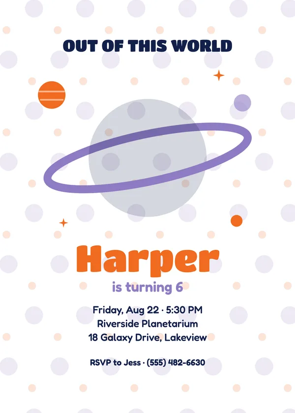 Planet Party — Outer Space birthday invitation with a photo window