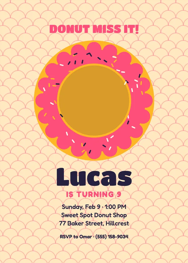 Sprinkle Donut — Party Pop birthday invitation with a photo window