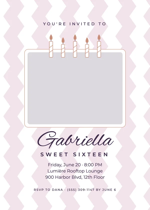 Sixteen Candles — Sweet Sixteen birthday invitation with a photo window