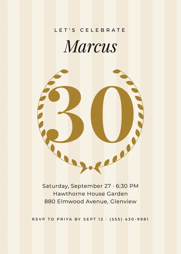 Laurel Wreath — Milestone birthday invitation
