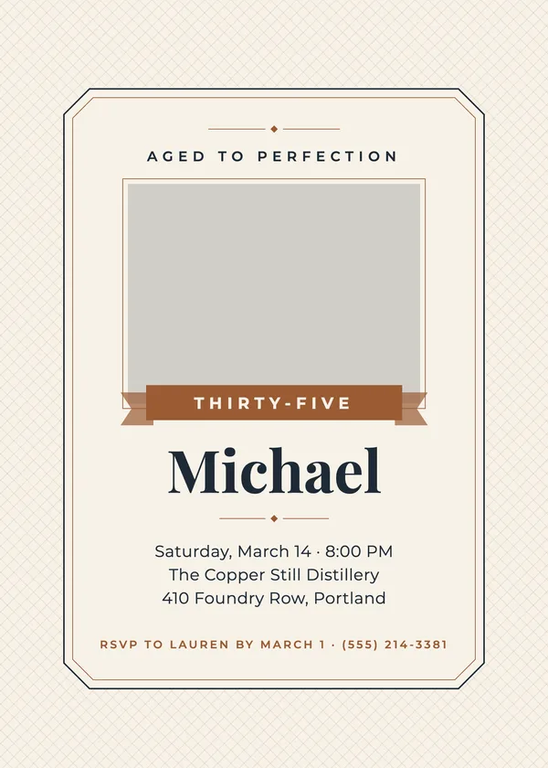 Aged to Perfection — Adult Classics birthday invitation with a photo window