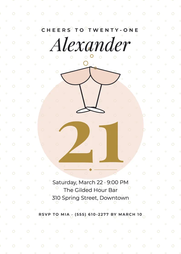 Cheers to 21 — Twenty-One birthday invitation