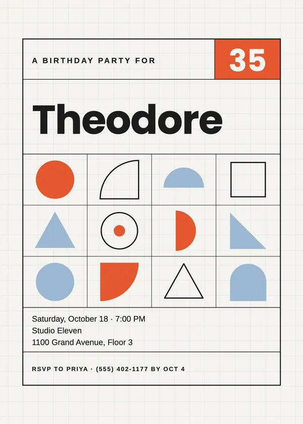 Mono Grid — Modern Type birthday invitation