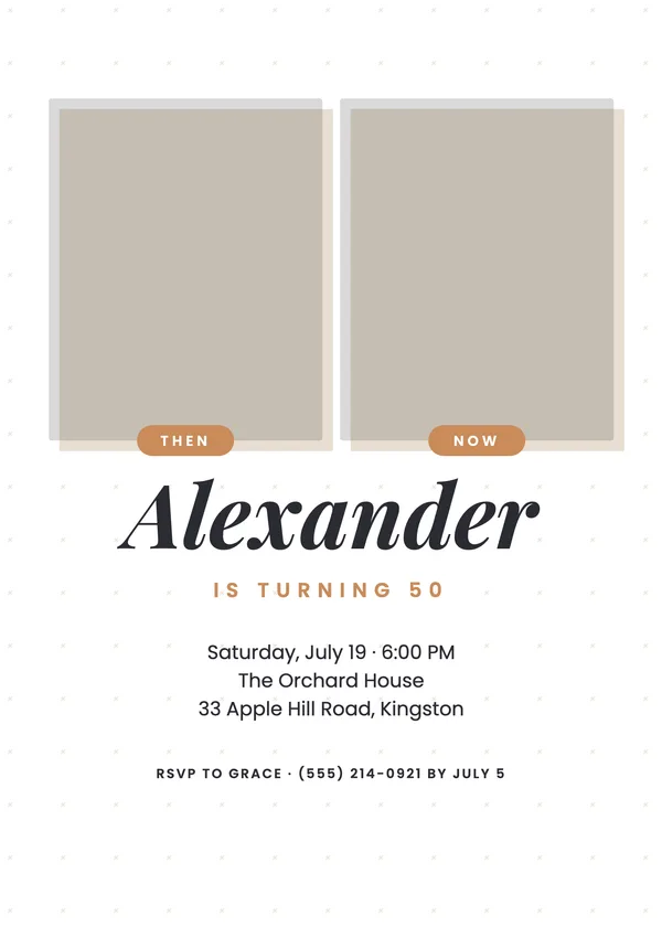 Side by Side — Then & Now birthday invitation with a photo window
