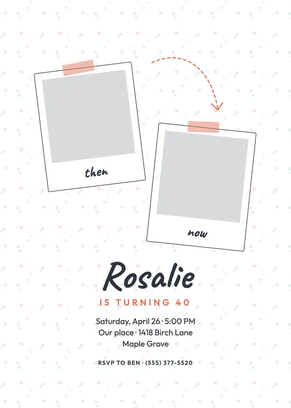 Instant Pair — Then & Now birthday invitation with a photo window