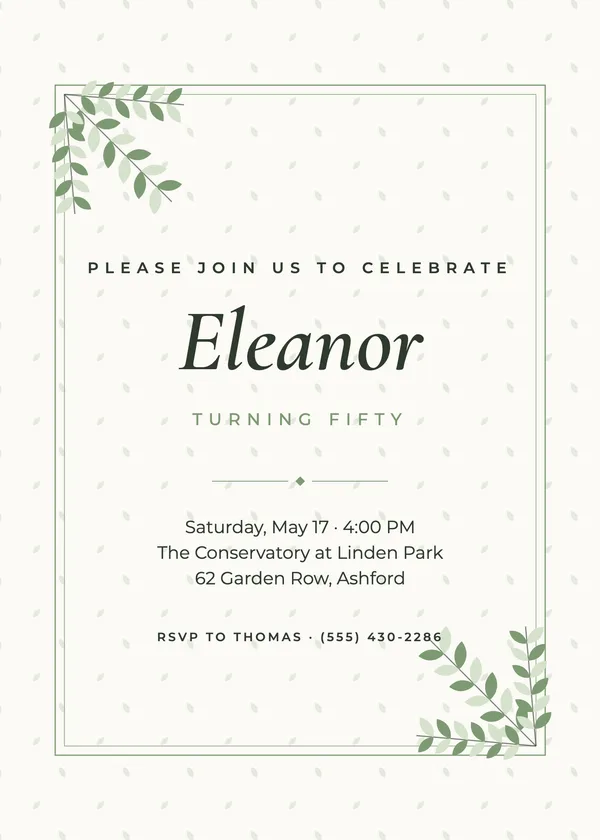 Greenery — Botanical birthday invitation