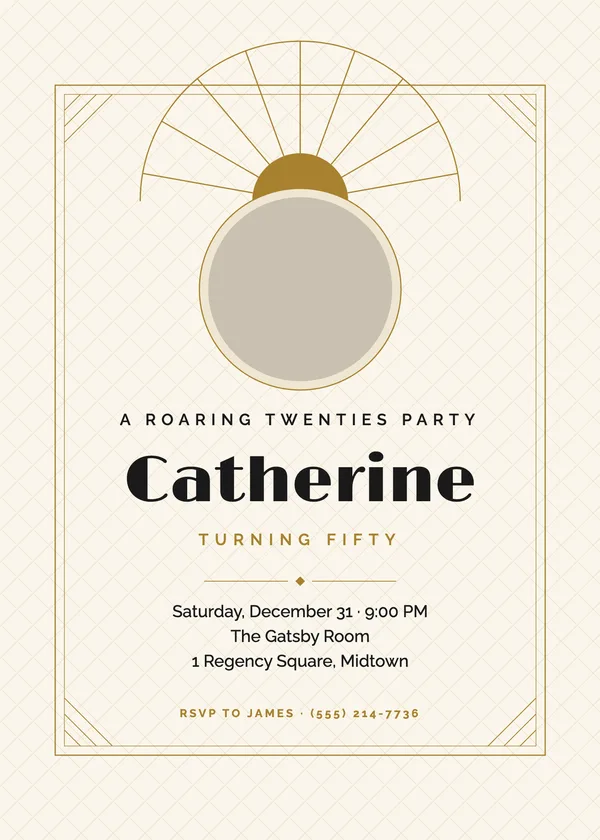 Roaring Twenties — Decades birthday invitation with a photo window