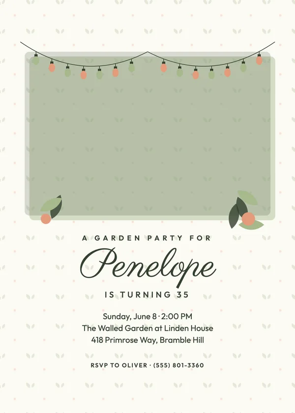 Garden Party — Backyard birthday invitation with a photo window