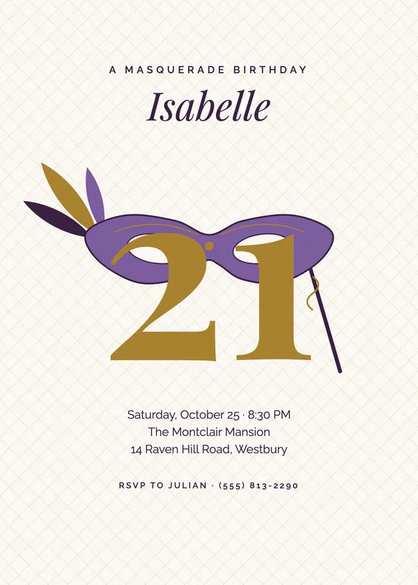 Masquerade — Night Out birthday invitation