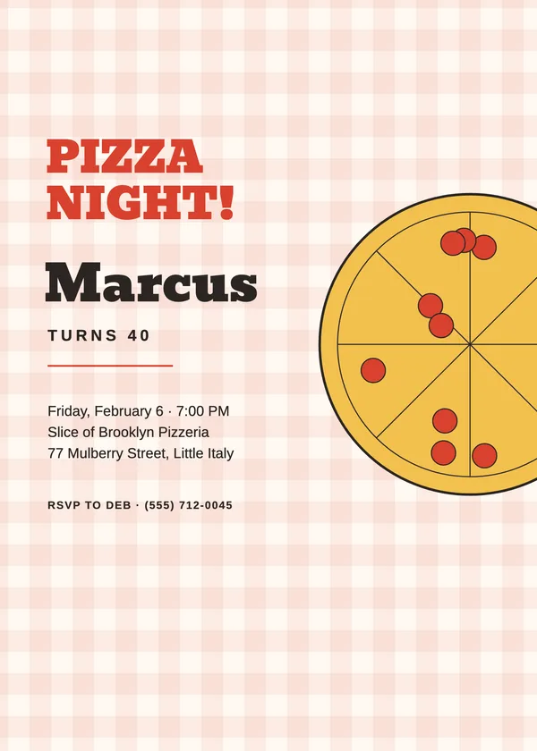 Pizza Night — Fiesta & Feast birthday invitation
