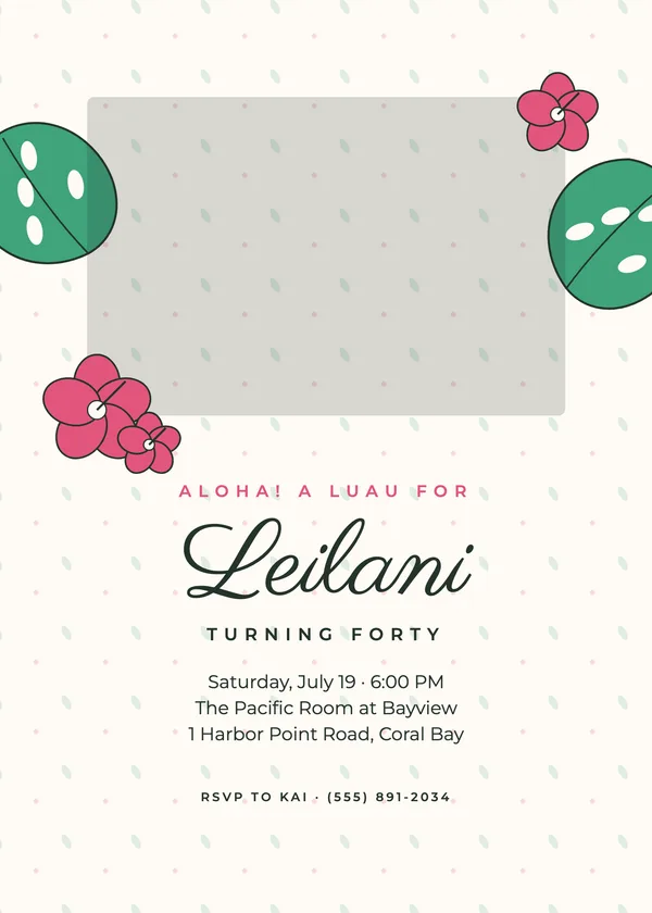 Luau — Tropical birthday invitation with a photo window