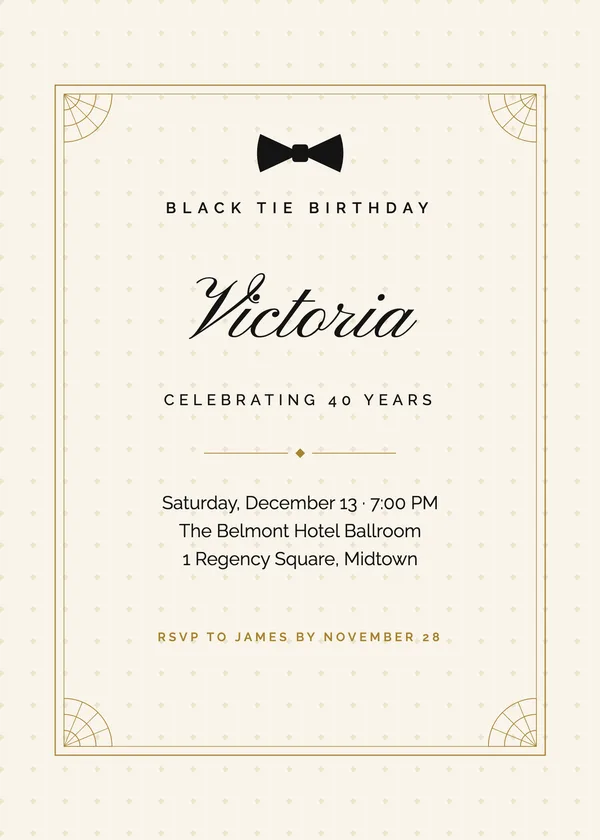 Black Tie — Formal birthday invitation