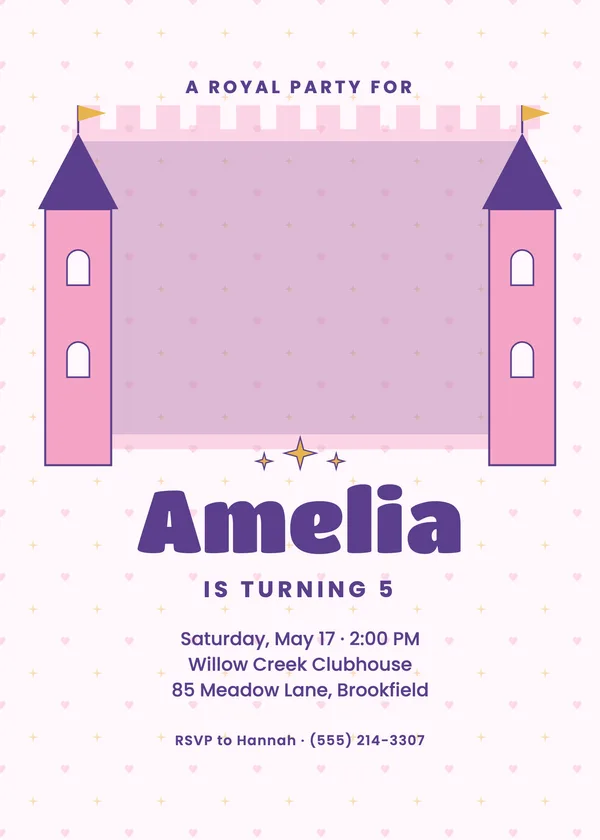 Princess Castle — Royal Party birthday invitation with a photo window
