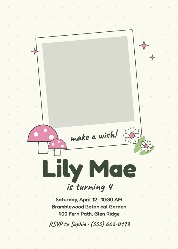 Fairy Garden — Royal Party birthday invitation with a photo window