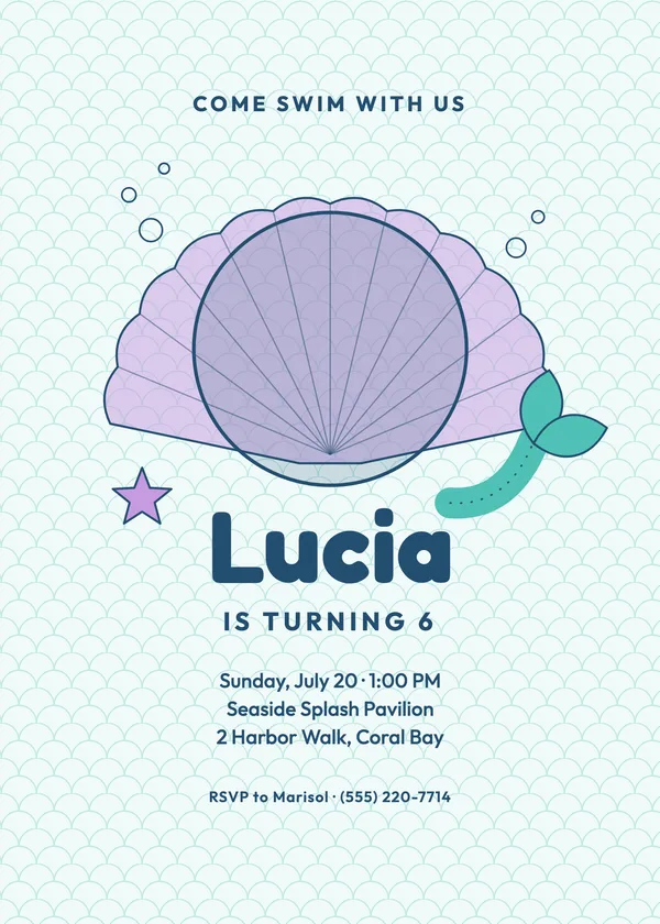 Mermaid Waves — Under the Sea birthday invitation with a photo window