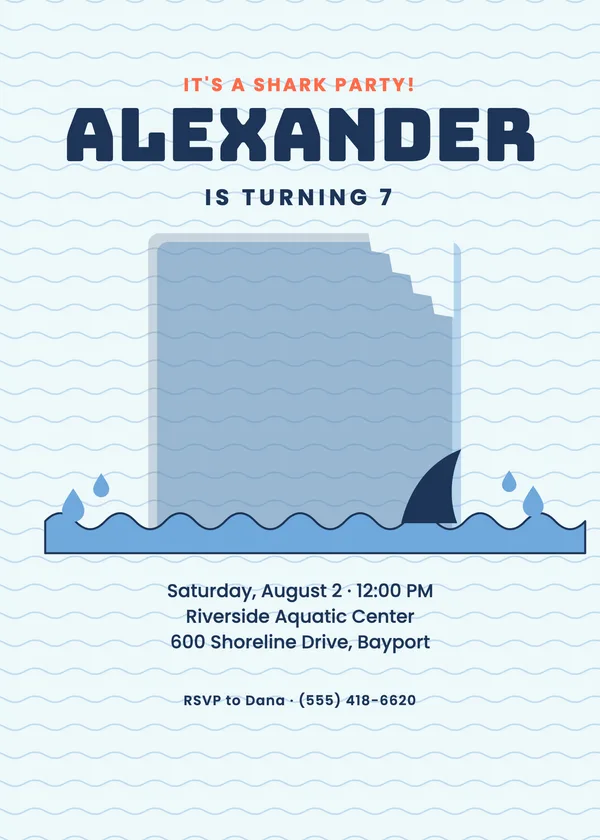 Shark Splash — Under the Sea birthday invitation with a photo window