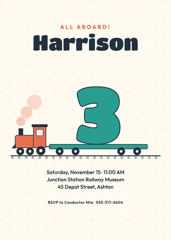 Train Tracks — Big Machines birthday invitation