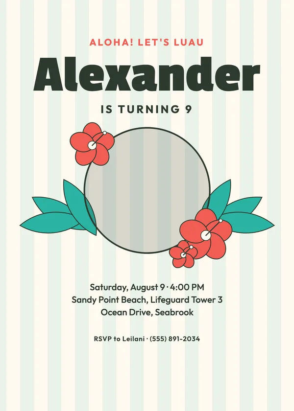 Beach Luau — Splash & Sun birthday invitation with a photo window