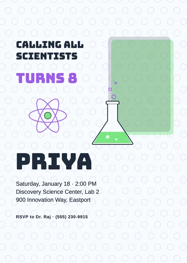 Science Lab — Make & Do birthday invitation with a photo window