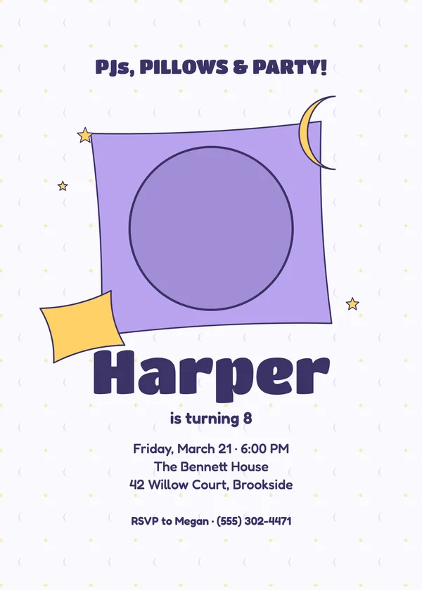 Sleepover — Night In birthday invitation with a photo window