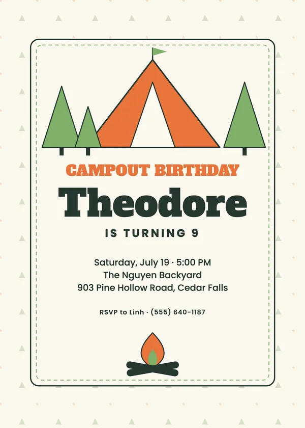 Backyard Campout — Night In birthday invitation