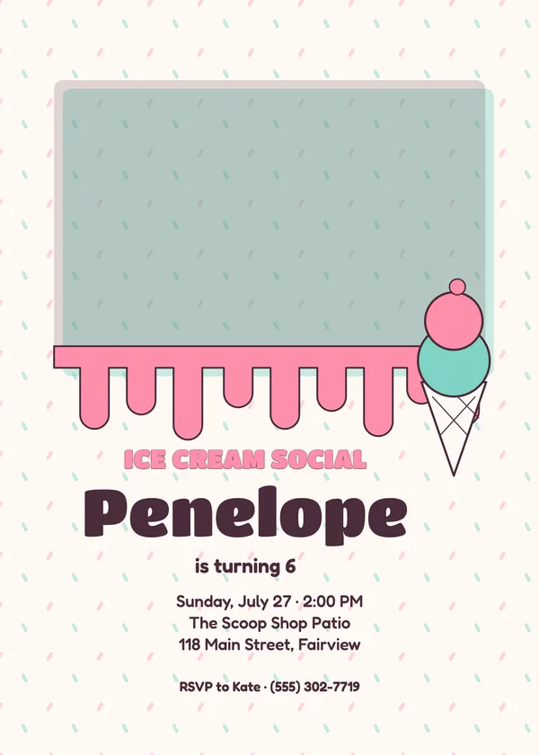Ice Cream Social — Sweet Treats birthday invitation with a photo window