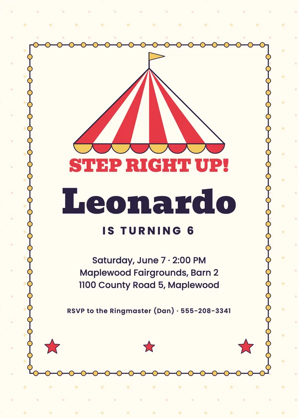 Circus — Big Top & Games birthday invitation