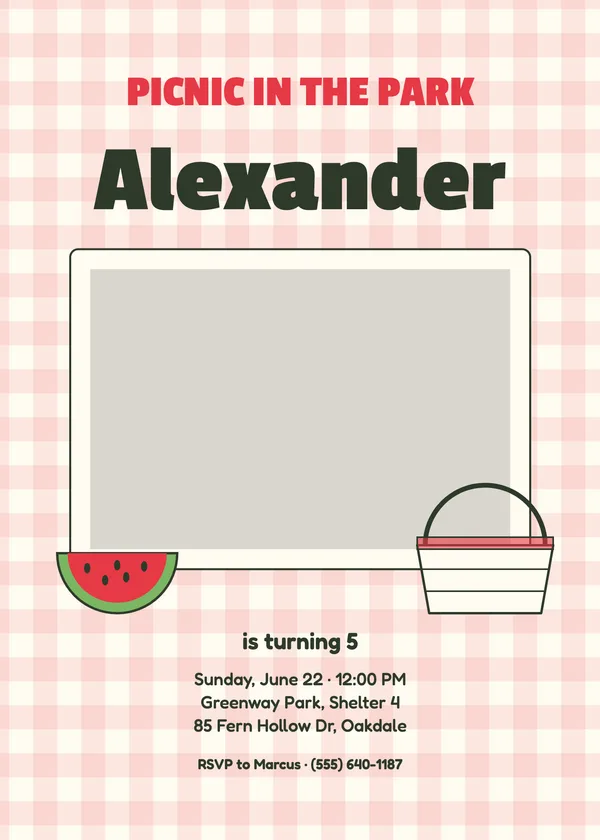 Summer Picnic — Seasons birthday invitation with a photo window