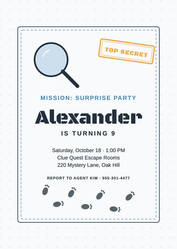 Secret Mission — Shhh Kids birthday invitation