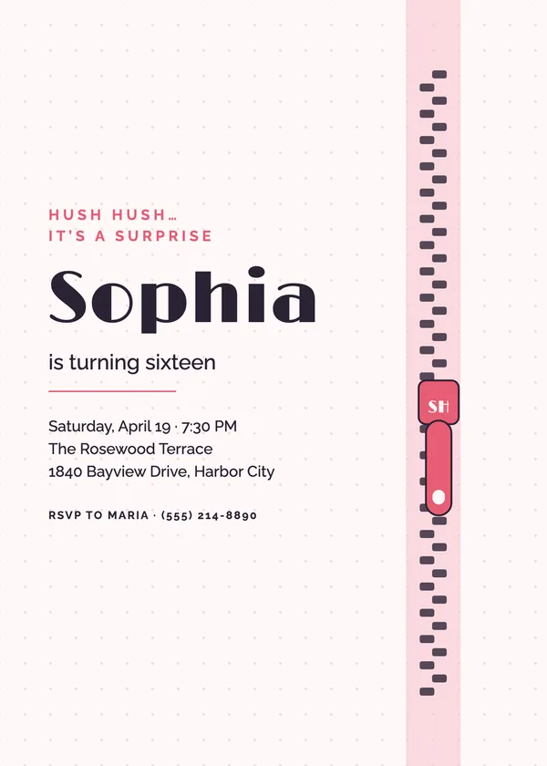 Hush — Shhh Teen birthday invitation