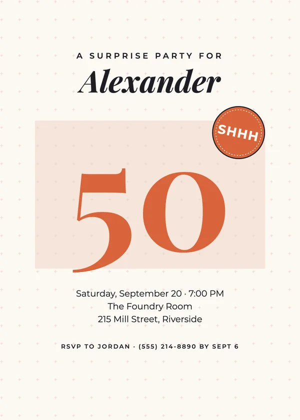 Shhh Big Number — Shhh Milestone birthday invitation