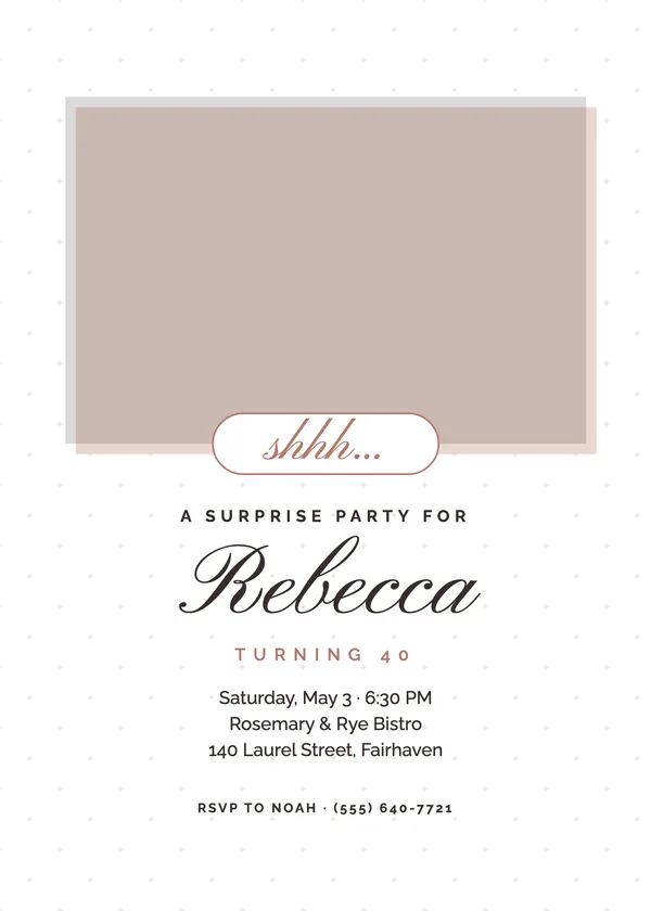 Shhh Script — Shhh Milestone birthday invitation with a photo window