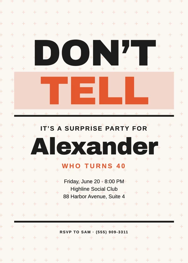 Don't Tell — Surprise Classic birthday invitation
