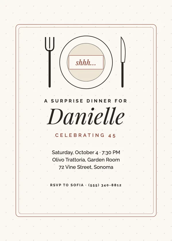 Surprise Dinner — Surprise Meal birthday invitation