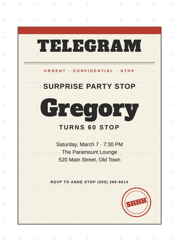 Telegram — Top Secret birthday invitation