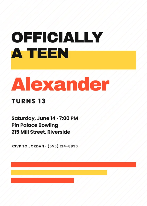 Thirteen Bold — Officially Teen birthday invitation