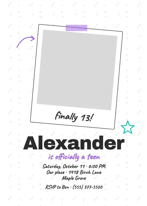 Finally 13 — Officially Teen birthday invitation with a photo window