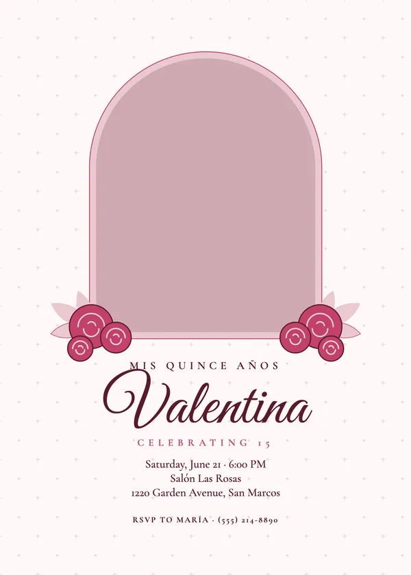 Quince Rose — Quince birthday invitation with a photo window