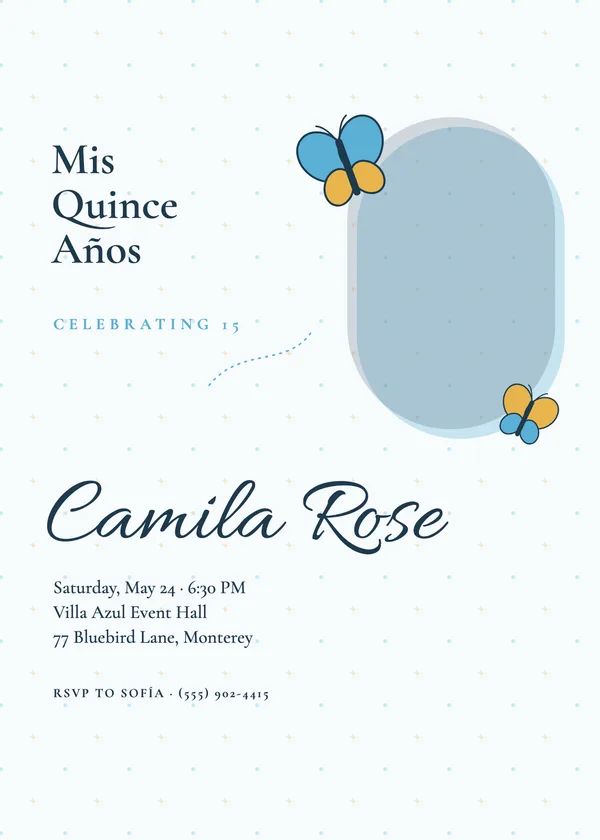 Quince Butterfly — Quince birthday invitation with a photo window