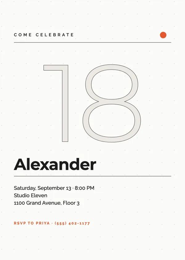 Eighteen Minimal — Eighteen birthday invitation