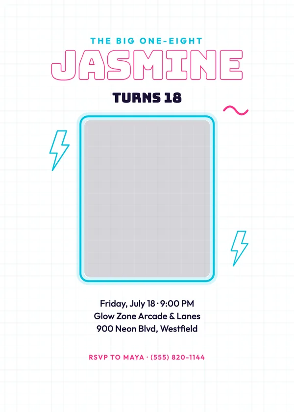 Eighteen Neon — Eighteen birthday invitation with a photo window