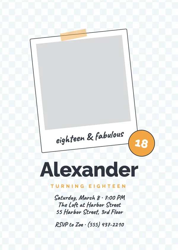 Eighteen Instant-Photo — Eighteen birthday invitation with a photo window