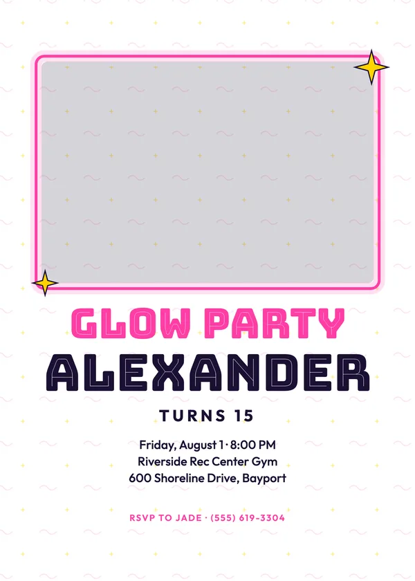 Neon Glow — Glow Night birthday invitation with a photo window