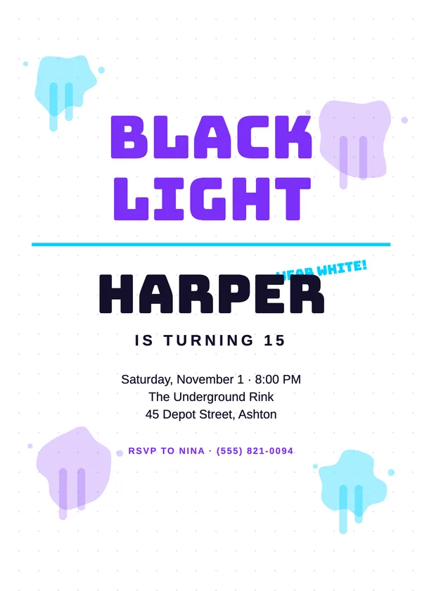 Blacklight — Glow Night birthday invitation