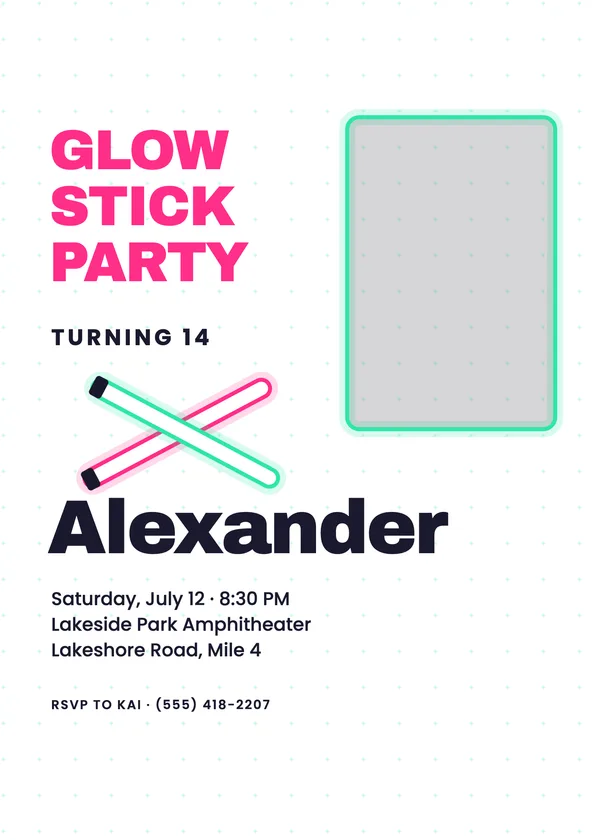 Glow Sticks — Glow Night birthday invitation with a photo window