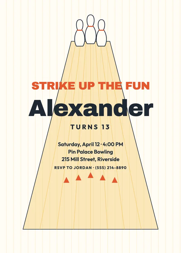 Bowling Lanes — Skate & Arcade birthday invitation
