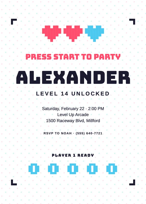 Pixel Party — Game On birthday invitation