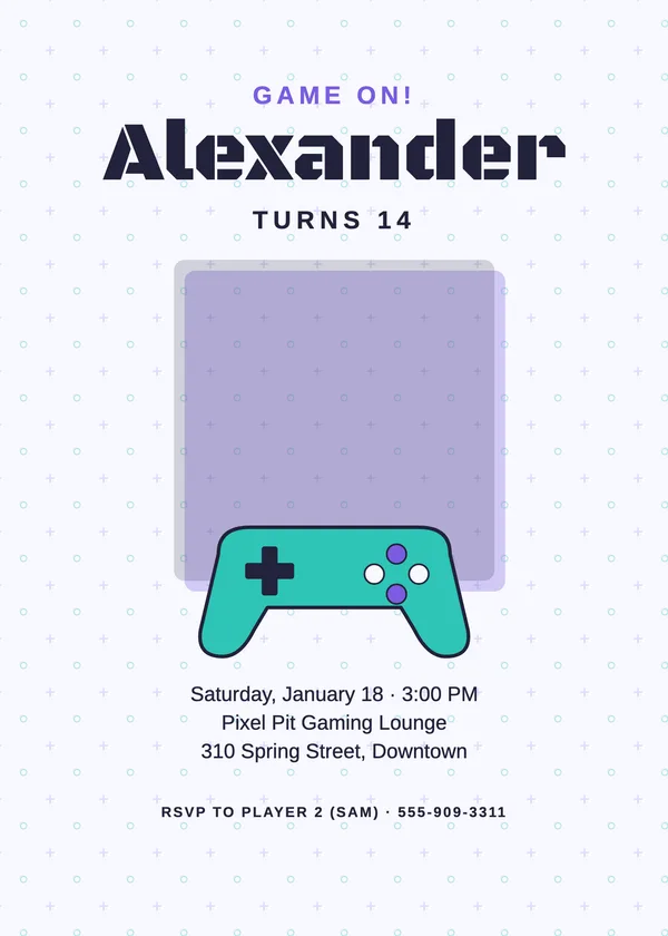 Controller — Game On birthday invitation with a photo window