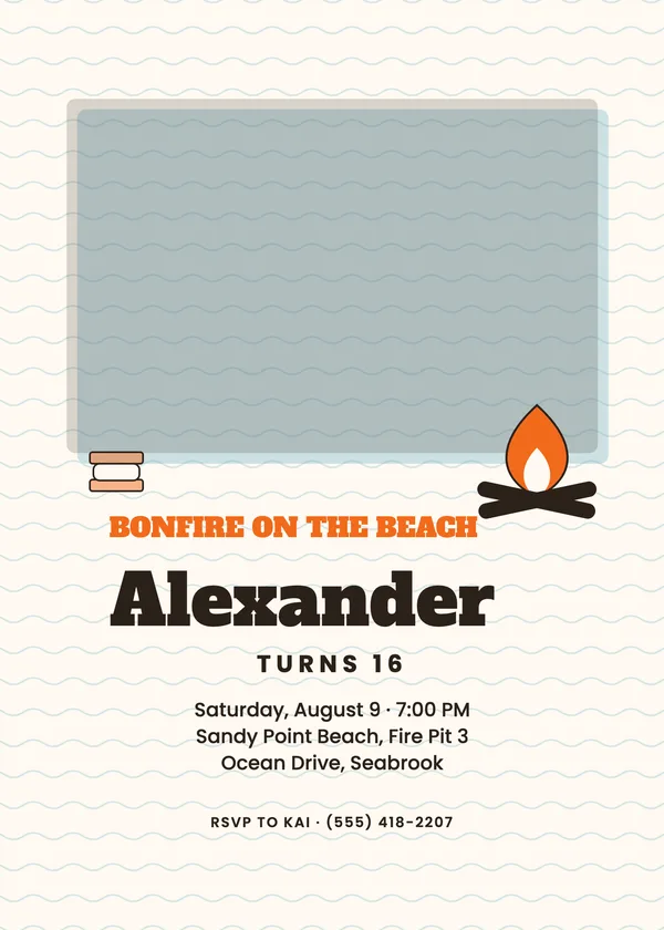 Bonfire Beach — Outdoors birthday invitation with a photo window